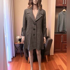 Cabi Shakespeare Tweed Overcoat Grayish/Brown Size 12 Wool Blend Knee Length